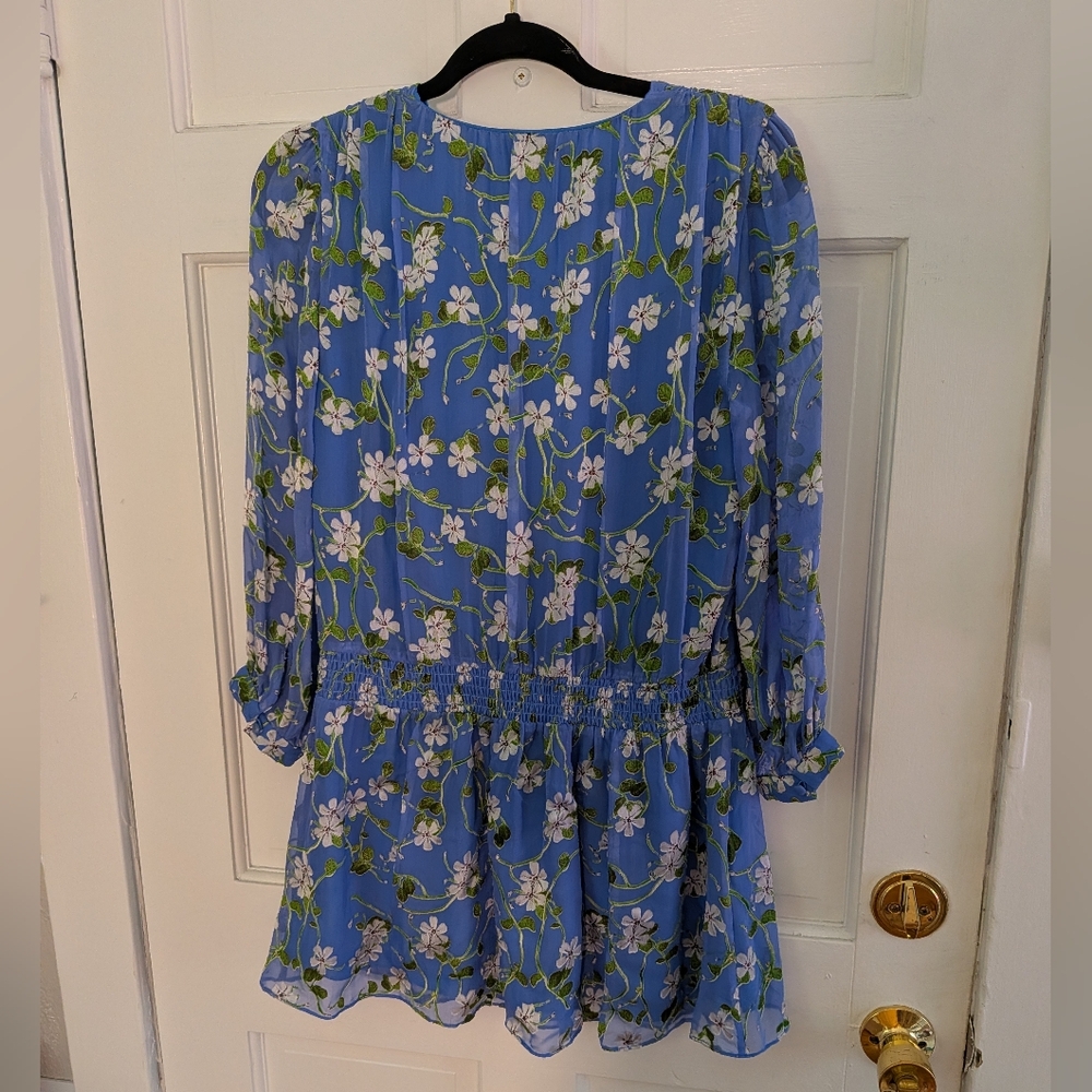 Alice + Olivia Adaline Smocked Popover Dress Blue White Mini Dress 0 - Picture 5 of 5